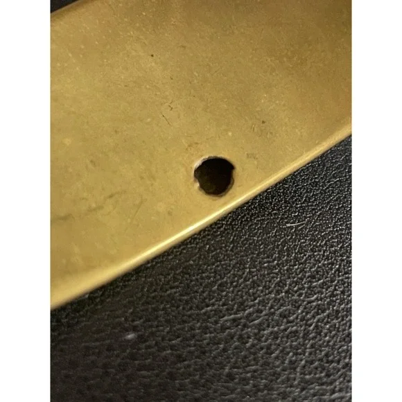 Vintage Hammered Brass Bangle Bracelet Faux Amber Cabochon Boho Wide 2.75" Dia - Picture 6 of 8